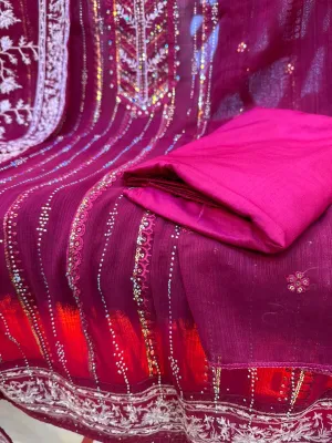 Luxury Unstitched Party Dress in Premium Chiffon Georgette Fabric